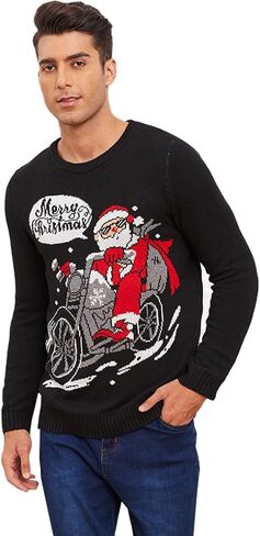 VENTELAN Men's Ugly Christmas Sweater Funny Santa Xmas Crew Neck Sweaters in Kuwait
