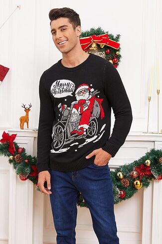 VENTELAN Men's Ugly Christmas Sweater Funny Santa Xmas Crew Neck Sweaters in Kuwait