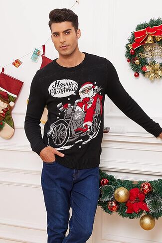 VENTELAN Men's Ugly Christmas Sweater Funny Santa Xmas Crew Neck Sweaters in Kuwait
