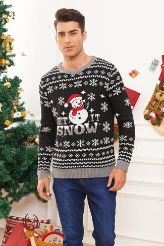 VENTELAN Men's Ugly Christmas Sweater Funny Santa Xmas Crew Neck Sweaters in Kuwait
