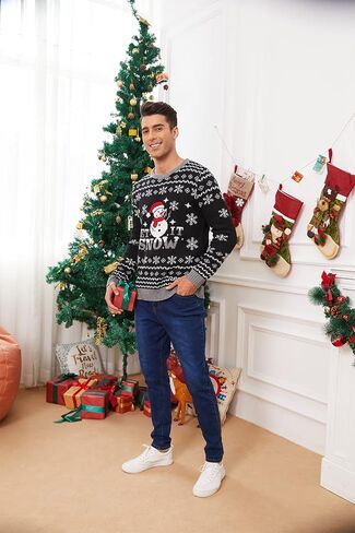 VENTELAN Men's Ugly Christmas Sweater Funny Santa Xmas Crew Neck Sweaters in Kuwait