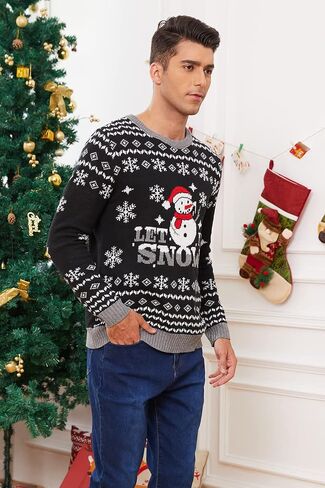 VENTELAN Men's Ugly Christmas Sweater Funny Santa Xmas Crew Neck Sweaters in Kuwait