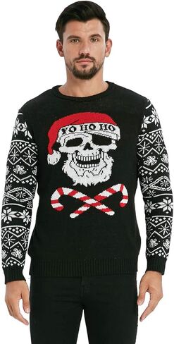 VENTELAN Men's Ugly Christmas Sweater Funny Santa Xmas Crew Neck Sweaters in Kuwait