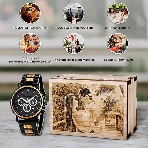 Mens Personalized Engraved Wooden Watches Custom Anniversary Birthday Wooden Watches for Him Husband Boyfriend Dad Son Christmas Watch in Kuwait