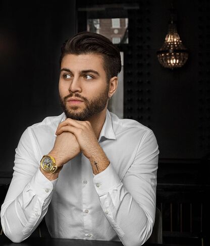 Stührling Original Mens Skeleton Watch Dial Automatic Watch with Calfskin Leather Band and - Dual Time, AM/PM Sun Moon in Saudi Arabia