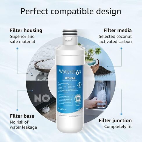 Waterdrop LT1000PC ADQ747935 فلتر مياه الثلاجة وفلتر الهواء، بديل لـ LG® LT1000P®، LMXS28626S، LFXS26973S، LFXS26596S، LFXS28596S، ADQ74793501، ADQ74793502 وLT120F®، 3 كومبو in Saudi Arabia