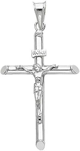 14K White Gold Crucifix Cross Pendant with 1.2mm Singapore Chain Necklace in Saudi Arabia