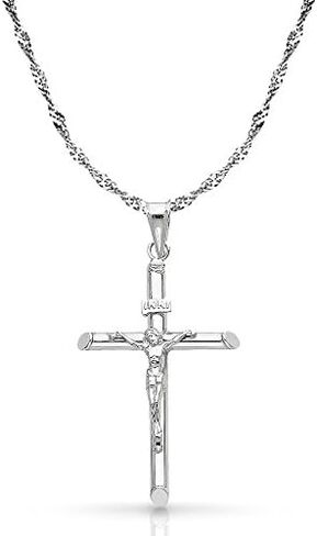 14K White Gold Crucifix Cross Pendant with 1.2mm Singapore Chain Necklace in Saudi Arabia