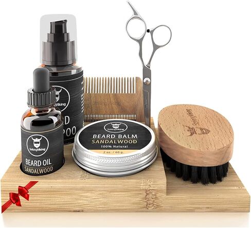 Striking Viking Beard Grooming Kit with Caddy, Beard Care Oil and Balm, Beard Shampoo, Wooden Comb, Beard Brush, & Trimming Scissors - 7 Piece Beard Gift for Men Him Dad in Saudi Arabia