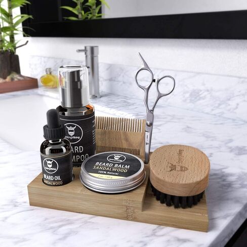 Striking Viking Beard Grooming Kit with Caddy, Beard Care Oil and Balm, Beard Shampoo, Wooden Comb, Beard Brush, & Trimming Scissors - 7 Piece Beard Gift for Men Him Dad in Saudi Arabia