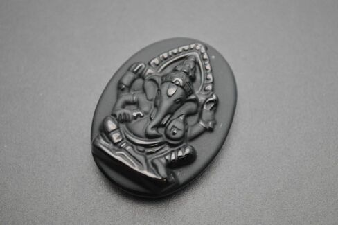 Buty-Bzi Natural Black Obsidian Carved Elephant Ganesha Stone Pendant in Saudi Arabia