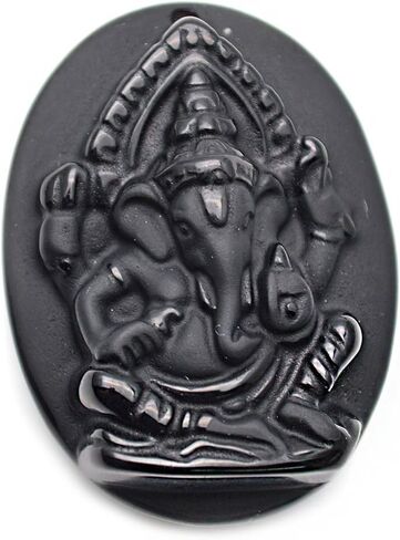 Buty-Bzi Natural Black Obsidian Carved Elephant Ganesha Stone Pendant in Saudi Arabia