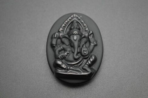 Buty-Bzi Natural Black Obsidian Carved Elephant Ganesha Stone Pendant in Saudi Arabia