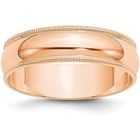 14k Rose Gold 6mm Milgrain Plain Classic Dome Wedding Band Ring in Saudi Arabia