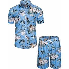 TUNEVUSE Mens Hawaiian Short Sleeve Shirt Suits Flower Print Suits Tropical 2PC Sets Button Down Shirts And Shorts Outfit in Saudi Arabia