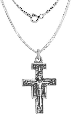 Sterling Silver San Damiano Crucifix Necklace Oxidized finish Antique Finish 1 1/4 inch in Kuwait