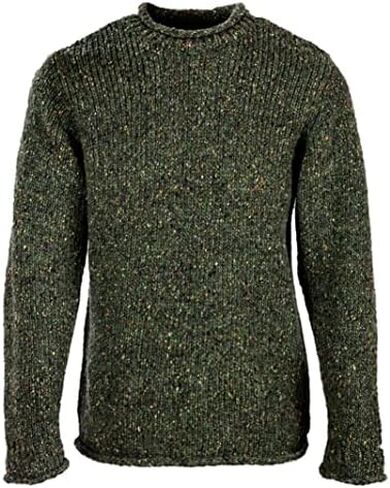 Aran Woollen Mills Irish Roll-Neck Green Fisherman Sweater for Men in Kuwait