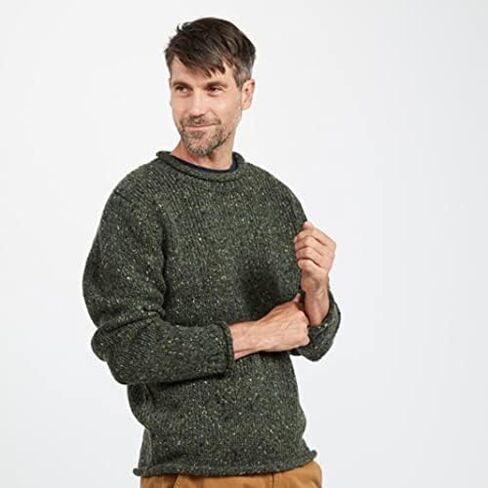 Aran Woollen Mills Irish Roll-Neck Green Fisherman Sweater for Men in Kuwait