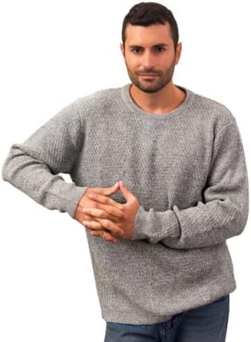 NOVICA Men's 100% Alpaca Sweater, Soft Grey-Blue' in Saudi Arabia