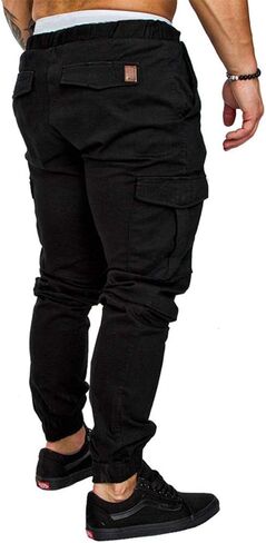 sandbank Men's Jogger Pants Multi Pocket Casual Pants Low Waist Solid Trousers Stretch Slim Fit Sports Cargo Pants in Saudi Arabia