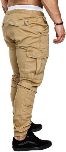 sandbank Men's Jogger Pants Multi Pocket Casual Pants Low Waist Solid Trousers Stretch Slim Fit Sports Cargo Pants in Saudi Arabia