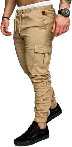 sandbank Men's Jogger Pants Multi Pocket Casual Pants Low Waist Solid Trousers Stretch Slim Fit Sports Cargo Pants in Saudi Arabia