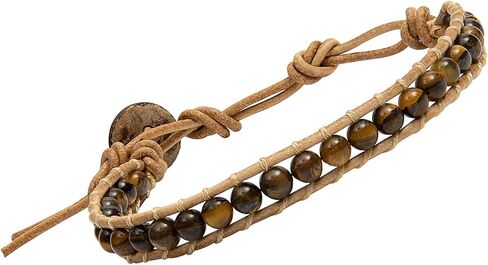 Infinityee888 Leather Bracelet Light Brown Wrap Beads Natural Stone Adjustable for Men Women Teen Girls Yoga Handmade Bohemian Gypsy Boho in Saudi Arabia