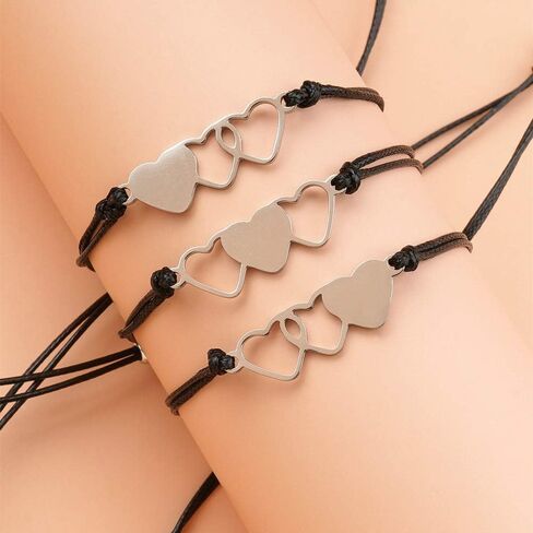 Unisex Adults Alloy Heart Pinky Promise Heart Butterfly Moon Sun Statement Charm Bracelet, 3 Pcs in Kuwait