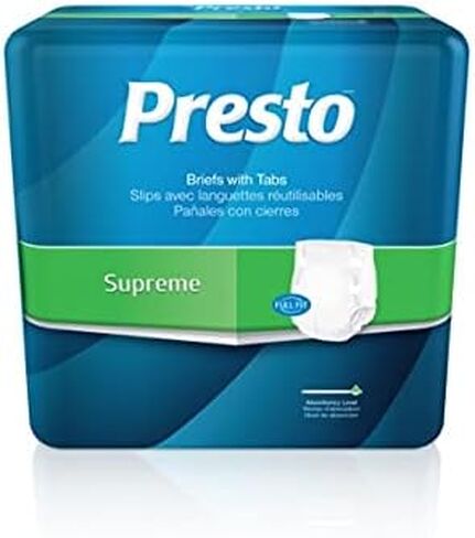 PRESTO Supreme Full Fit Incontinence Diapers/Briefs for Women and Men - Adult Diapers, Disposable, Bariatric Up to 95" Waist, 32/Case (4 Bags of 8) in Saudi Arabia