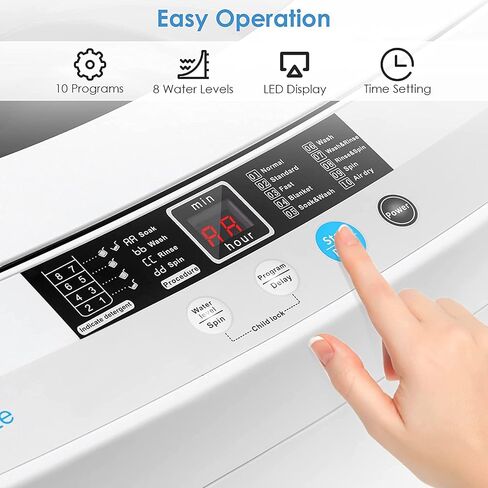 FUTADA Full Automatic Washing Machine, 9.92 Lbs Capacity Laundry Washer & Spin w/ 10 programs 8 Water Level, LED Display, Portable Compact Washing Machine for Camping, Dorms, Apartments in Saudi Arabia