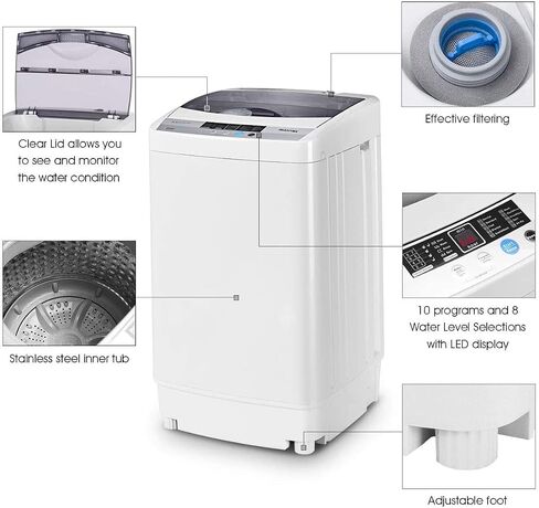 FUTADA Full Automatic Washing Machine, 9.92 Lbs Capacity Laundry Washer & Spin w/ 10 programs 8 Water Level, LED Display, Portable Compact Washing Machine for Camping, Dorms, Apartments in Saudi Arabia