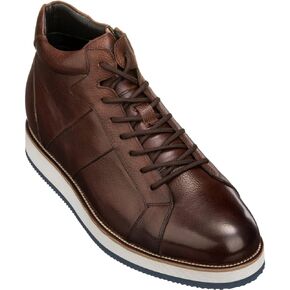CALTO Men's Invisible Height Increasing Elevator Shoes - Leather Combat Zipper Boots - 3 Inches Taller