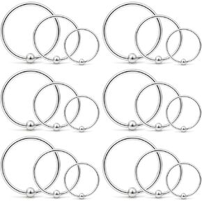 Yaalozei 18PCS 18G Stainless Steel Attached Captive Bead Nose Hoop Rings Eyebrow Cartilage Helix Hook Earring Septum Ring Piercing Jewelry for Men Women 8-12mm in Saudi Arabia