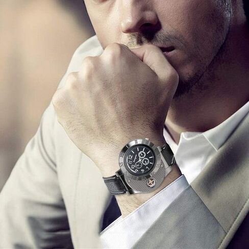 JewelryWe Mens Novelty Cigarette Lighter Watch USB Charging Windproof Quartz Wrist Watch for Valentine’s Day in Kuwait