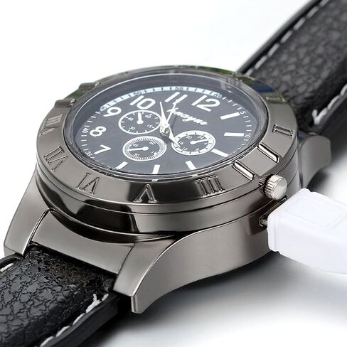 JewelryWe Mens Novelty Cigarette Lighter Watch USB Charging Windproof Quartz Wrist Watch for Valentine’s Day in Kuwait