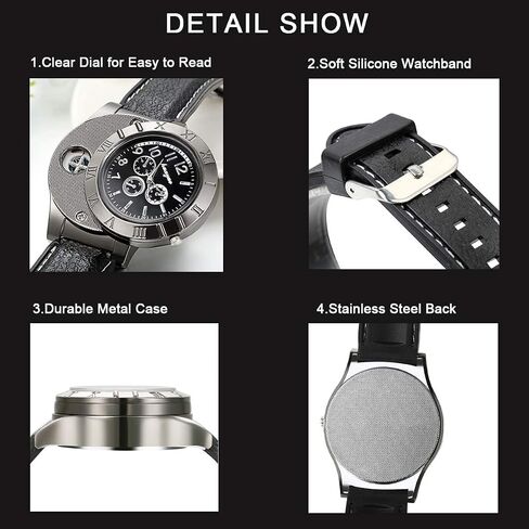 JewelryWe Mens Novelty Cigarette Lighter Watch USB Charging Windproof Quartz Wrist Watch for Valentine’s Day in Kuwait
