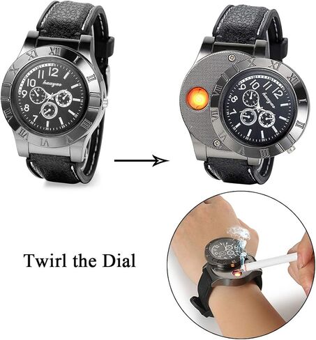JewelryWe Mens Novelty Cigarette Lighter Watch USB Charging Windproof Quartz Wrist Watch for Valentine’s Day in Kuwait
