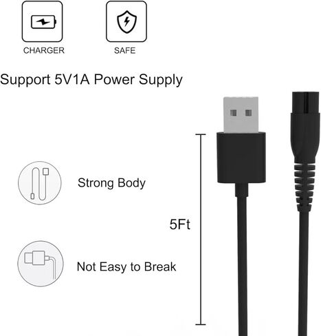 شاحن 5 فولت بديل لماكينة قص الشعر للرجال من SURKER K7S K7S-Silver K7S-Golden K9S SK-1616 مع كابل شحن بطول 5 أقدام وسلك طاقة in Kuwait