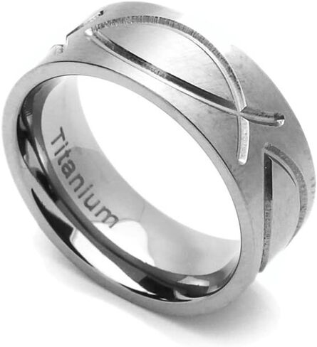 8MM Comfort Fit Titanium Wedding Band Christian Fish Engraved Flat Ring (Size 6 to 14) in Saudi Arabia