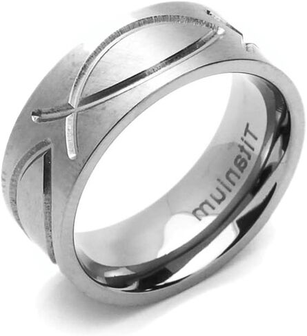 8MM Comfort Fit Titanium Wedding Band Christian Fish Engraved Flat Ring (Size 6 to 14) in Saudi Arabia