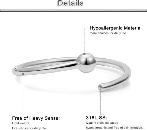 Yaalozei 18PCS 18G Stainless Steel Attached Captive Bead Nose Hoop Rings Eyebrow Cartilage Helix Hook Earring Septum Ring Piercing Jewelry for Men Women 8-12mm in Saudi Arabia