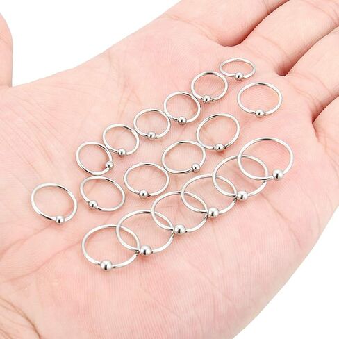 Yaalozei 18PCS 18G Stainless Steel Attached Captive Bead Nose Hoop Rings Eyebrow Cartilage Helix Hook Earring Septum Ring Piercing Jewelry for Men Women 8-12mm in Saudi Arabia