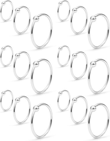 Yaalozei 18PCS 18G Stainless Steel Attached Captive Bead Nose Hoop Rings Eyebrow Cartilage Helix Hook Earring Septum Ring Piercing Jewelry for Men Women 8-12mm in Saudi Arabia