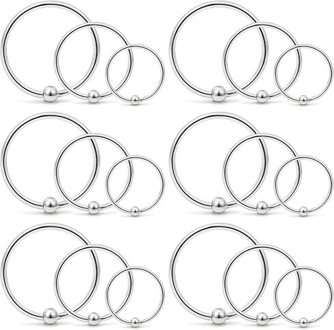 Yaalozei 18PCS 18G Stainless Steel Attached Captive Bead Nose Hoop Rings Eyebrow Cartilage Helix Hook Earring Septum Ring Piercing Jewelry for Men Women 8-12mm in Saudi Arabia