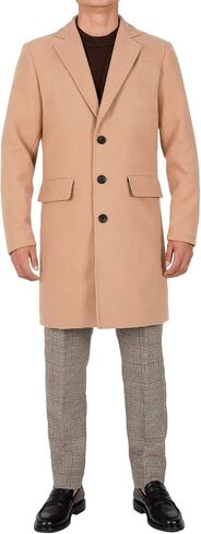 Bonnorth Men's Winter Wool Blend Mid-Length Peacoat Single Breasted Notched Collar Coat in Saudi Arabia