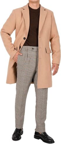 Bonnorth Men's Winter Wool Blend Mid-Length Peacoat Single Breasted Notched Collar Coat in Saudi Arabia