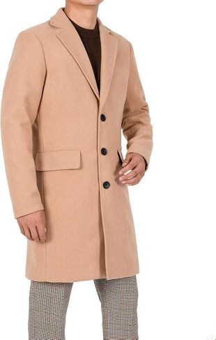 Bonnorth Men's Winter Wool Blend Mid-Length Peacoat Single Breasted Notched Collar Coat in Saudi Arabia