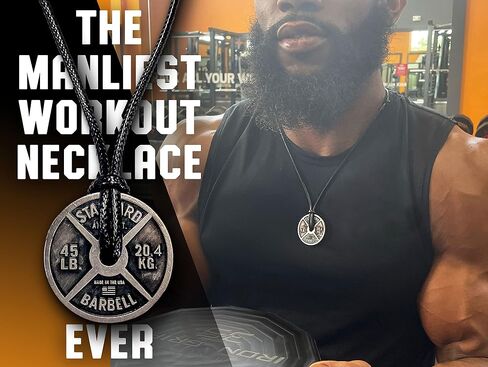 Workout Necklace For Men – Weight Plate Necklace – Dumbbell Necklace for Savages and Rough Guys – Awesome Gym Plate Necklace – Great Present for a Sport Addict – Adjustable Leather Cord in Saudi Arabia
