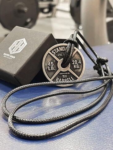 Workout Necklace For Men – Weight Plate Necklace – Dumbbell Necklace for Savages and Rough Guys – Awesome Gym Plate Necklace – Great Present for a Sport Addict – Adjustable Leather Cord in Saudi Arabia