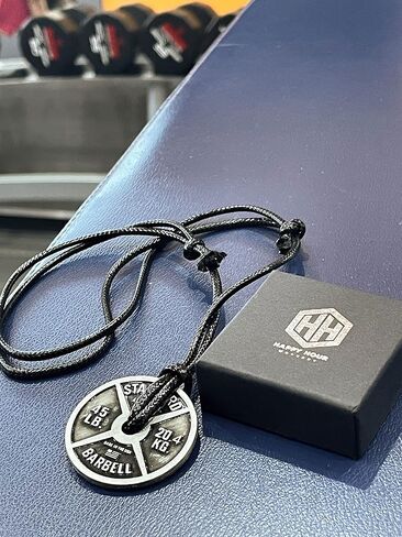 Workout Necklace For Men – Weight Plate Necklace – Dumbbell Necklace for Savages and Rough Guys – Awesome Gym Plate Necklace – Great Present for a Sport Addict – Adjustable Leather Cord in Saudi Arabia
